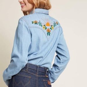 NWT ModCloth x Wrangler Denim Shirt with Embroidery